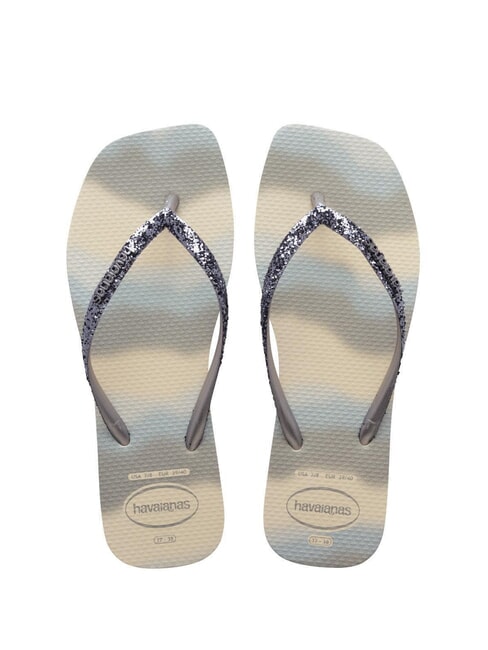 HAVAIANAS STYLESLIM SQUARE GLITTER Tongs carrées beige/argent métallisé - Chaussures Femme