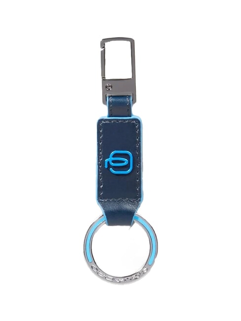 PIQUADRO BLUE SQUARE Porte-clés à breloques en cuir bleu - Porte-clés