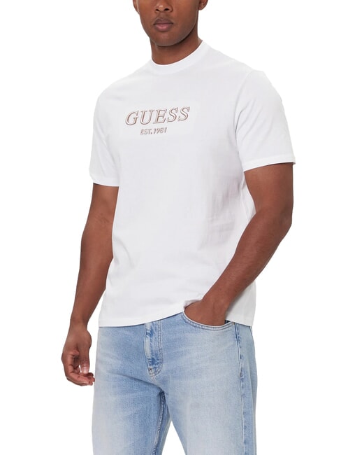 GUESS EMBROIDERY T-shirt en coton blanc pur - T-shirt