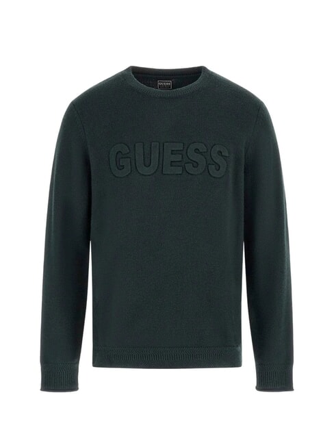 GUESS 3D LOGO Pull col rond chenille verte - Pulls pour hommes