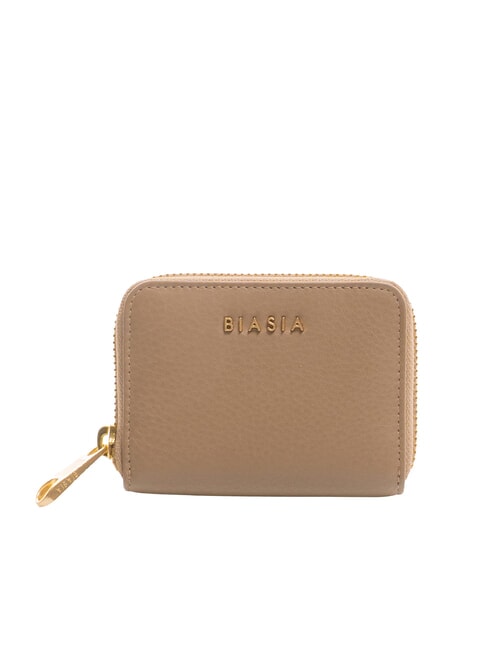 BIASIA EDA Petit portefeuille en cuir zippé taupe - Portefeuilles Femme