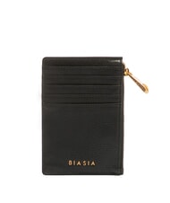 BIASIA EDA Porte-cartes plat en cuir avec zip noir - Portefeuilles Femme - 1
