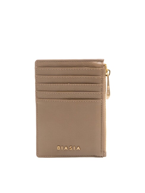 BIASIA EDA Porte-cartes plat en cuir avec zip taupe - Portefeuilles Femme