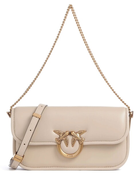 PINKO LOVE BOX Sac à bandoulière en cuir beige-gris fumé-or antique - Sacs pour Femme