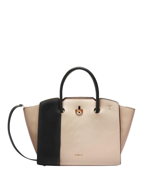 FURLA GENESI Sac à main en cuir avec bandoulière pleine lune + noir - Sacs pour Femme