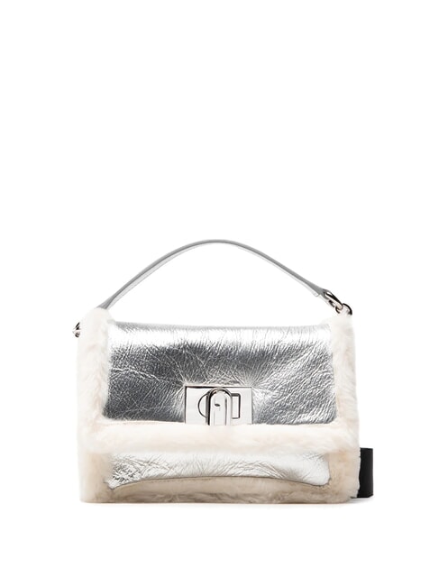 FURLA 1927 SOFT Mini sac à main avec bandoulière coton blanc + couleur argent + noir - Sacs pour Femme