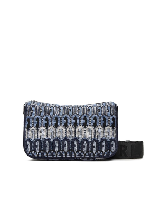 FURLA MOON Mini sac en tissu jacquard tons bleu denim + noir - Sacs pour Femme