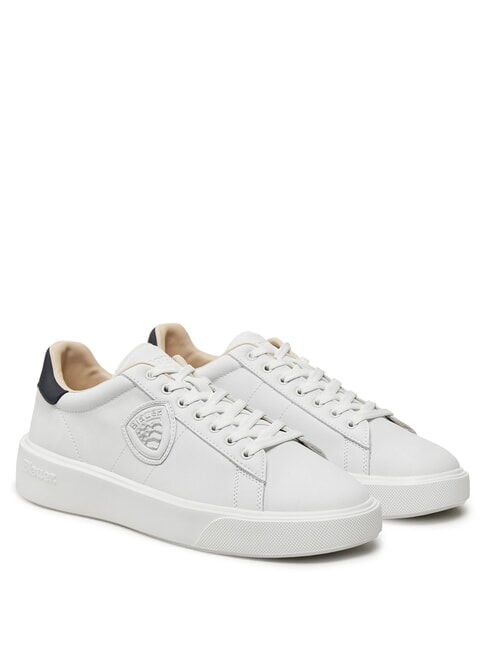 BLAUER BUCK Baskets en cuir blanc/bleu marine - Chaussures Homme