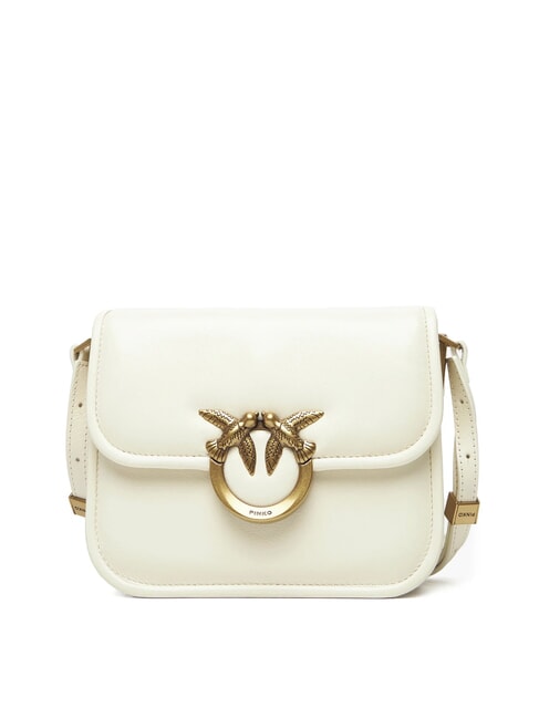 PINKO LOVE BOX Mini sac à bandoulière en cuir blanc de soie-or antique - Sacs pour Femme