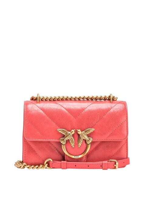 PINKO LOVE ONE MINI Mini sac en croûte de cuir corail. épicé-or antique - Sacs pour Femme