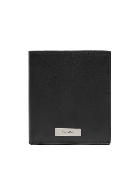 CALVIN KLEIN CK PLAQUE Portefeuille vertical en cuir sur noir - Portefeuilles Homme