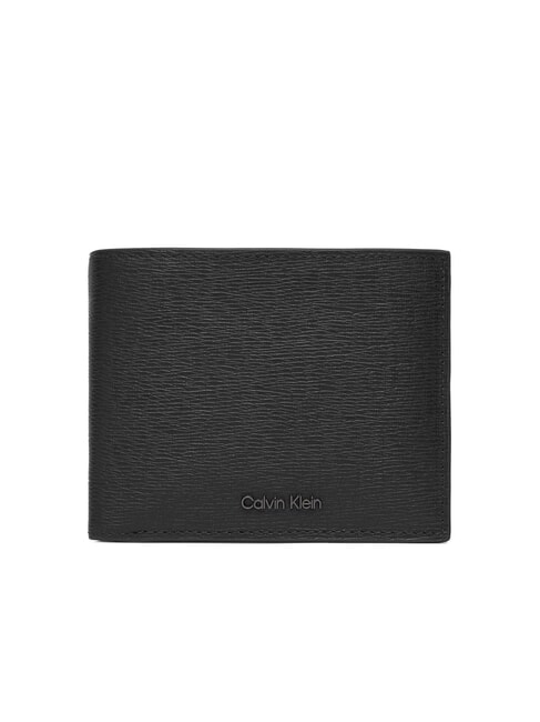 CALVIN KLEIN LOGO HARDWARE SAFFIANO Portefeuille en cuir avec rabat et porte-monnaie sur noir - Portefeuilles Homme