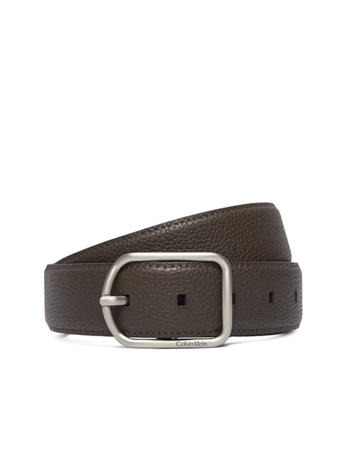 CALVIN KLEIN CLASSIC ROUND Ceinture en cuir martelé ck brun foncé - Ceintures