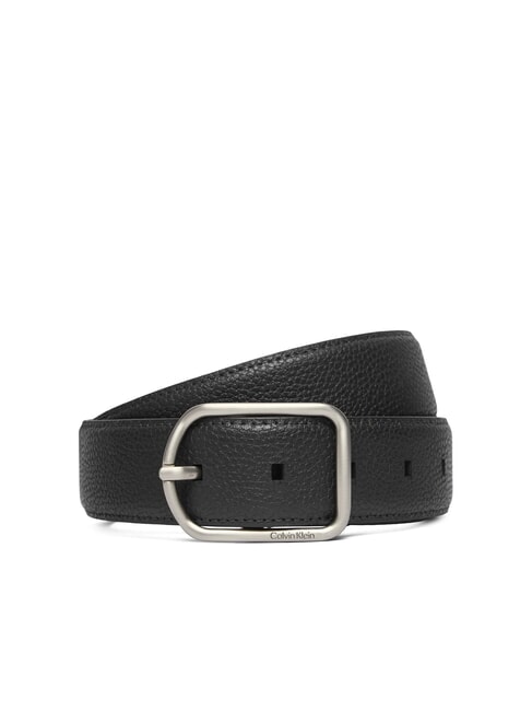 CALVIN KLEIN CLASSIC ROUND Ceinture en cuir martelé sur noir - Ceintures