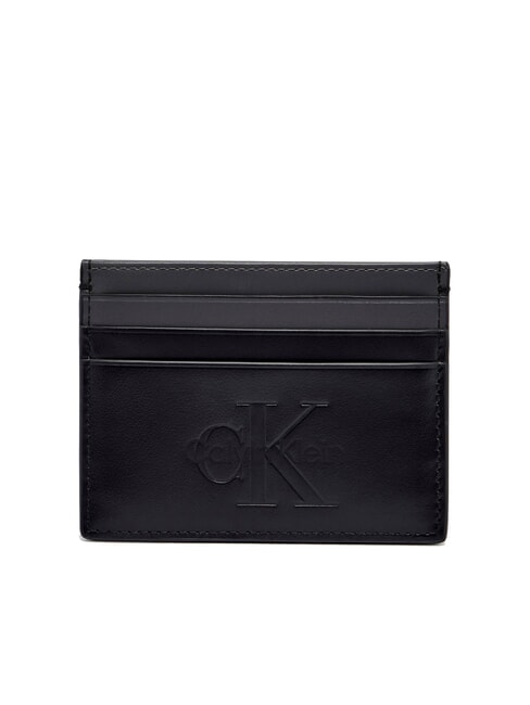 CALVIN KLEIN BOLD LOGO Porte-cartes de crédit en cuir sur noir - Portefeuilles Homme