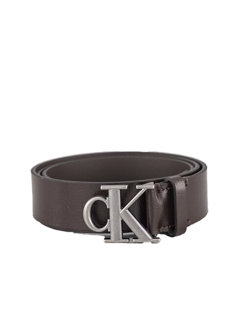 CALVIN KLEIN CK HARDWARE Ceinture en cuir ck marron foncé/argent antique - Ceintures