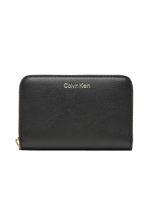 CALVIN KLEIN EMBOSSED LOGO Portefeuille moyen à fermeture éclair noix de coco noire/grillée - Portefeuilles Femme