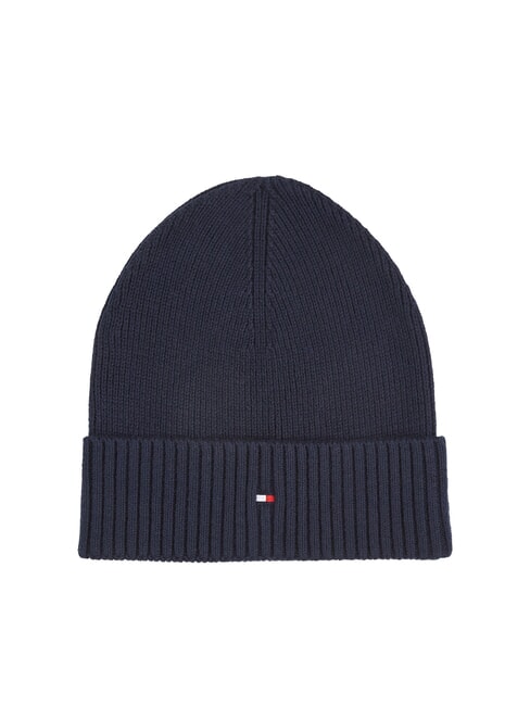 TOMMY HILFIGER TH FLAG Bonnet en coton avec revers bleu sidéral / noir - Bonnets