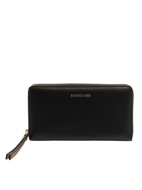 BORBONESE BIRDIE Grand portefeuille en cuir zippé Noir - Portefeuilles Femme