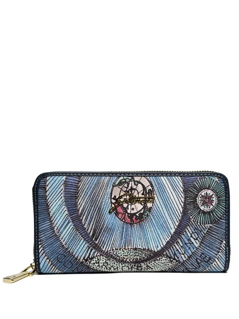 GATTINONI PLANETARIUM Grand portefeuille zippé aigue-marine/bleu marine - Portefeuilles Femme