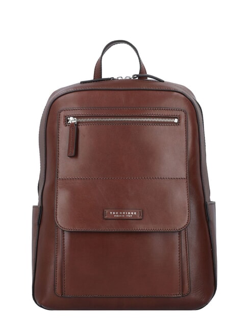 THE BRIDGE ALBERTO Sac à dos pour ordinateur portable 13 pouces, en cuir Marron / Palladium - Sacs à dos pour ordinateur portable