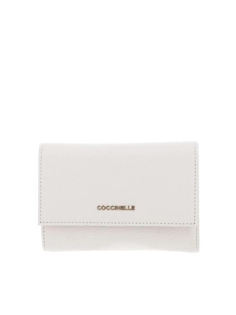 COCCINELLE METALLIC SOFT Portefeuille à deux volets en cuir martelé blanc - Portefeuilles Femme