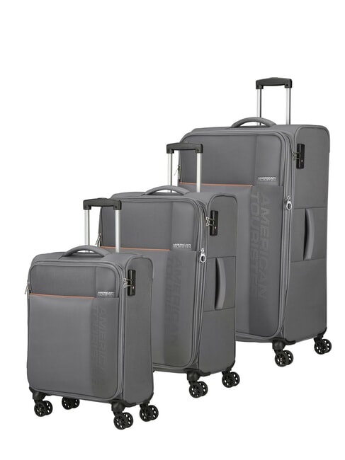AMERICAN TOURISTER FUN CRUISE Lot de 3 trolleys : cabine+moyen, grand exp gris/orange - Ensemble Valises