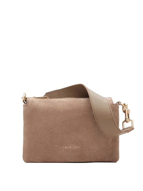 BIASIA FEATHER SMALL Petit sac à bandoulière en cuir suédé taupe - Sacs pour Femme