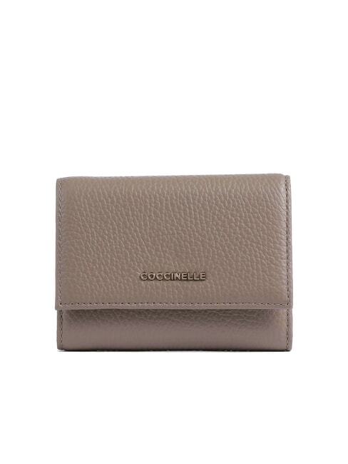 COCCINELLE METALLIC SOFT  Petit portefeuille en cuir taupe chaud - Portefeuilles Femme