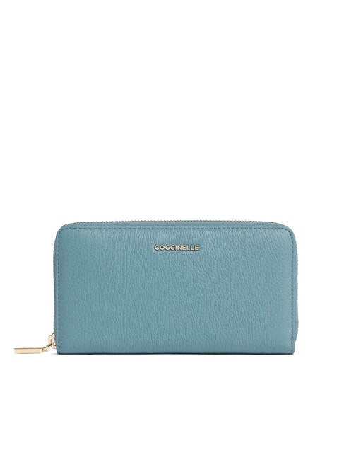 COCCINELLE METALLIC SOFT Portefeuille zippé en cuir texturé bleu arctique - Portefeuilles Femme