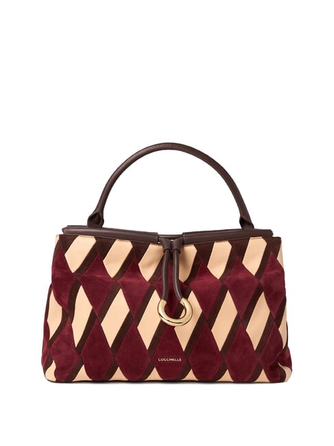 COCCINELLE LISBET GEOMETRIC PATCH Sac à main en cuir avec bandoulière multigroseille/brun - Sacs pour Femme