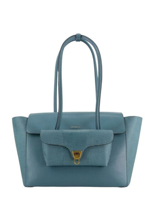 COCCINELLE DOUBLE BEAT Sac bandoulière en cuir avec pochette bleu arctique - Sacs pour Femme