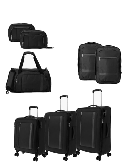 AMERICAN TOURISTER BLAZING RIDE Ensemble de 3 valises à roulettes + sac de voyage + 2 sacs à dos + 2 trousses de beauté gris-noir - Ensemble Valises