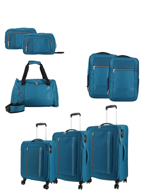 AMERICAN TOURISTER BLAZING RIDE Ensemble de 3 valises à roulettes + sac de voyage + 2 sacs à dos + 2 trousses de beauté turquoise/orange - Ensemble Valises