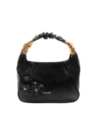BRACCIALINI SARA Sac bandouli&egrave;re hobo en cuir &agrave; fleurs noir - Sacs pour Femme - 1