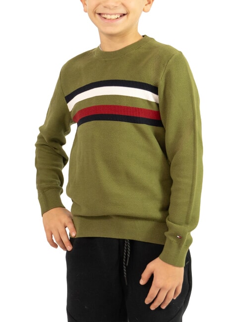 TOMMY HILFIGER TH KIDS Pull en coton à col rond pour enfants vert - Pulls pour enfants