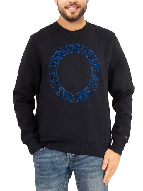 TOMMY HILFIGER TH Sweat-shirt à col rond pour homme avec logo ciel du désert - Pulls molletonnés