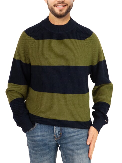 TOMMY HILFIGER TH Pull à col rond en laine mélangée ciel désertique/green de golf - Pulls pour hommes