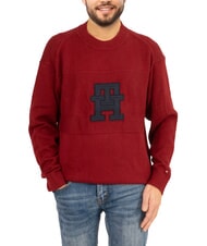 TOMMY HILFIGER TH Pull en coton &agrave; col rond avec logo - Pulls pour hommes