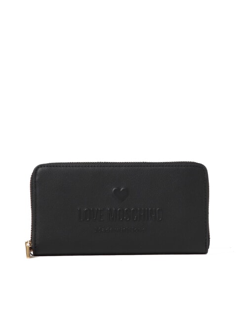 LOVE MOSCHINO LOVE EMBOSSED Grand portefeuille zippé Noir - Portefeuilles Femme