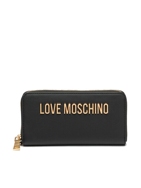 LOVE MOSCHINO LAMINATED BOLD LOVE Grand portefeuille avec dragonne Noir - Portefeuilles Femme