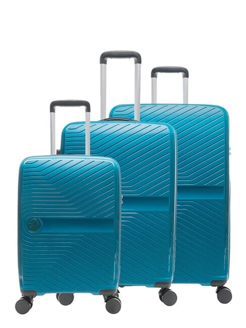 LESAC SLIDE Ensemble cabine + extensible moyen et grand, ultra-résistant bleu malachite - Valises Rigides