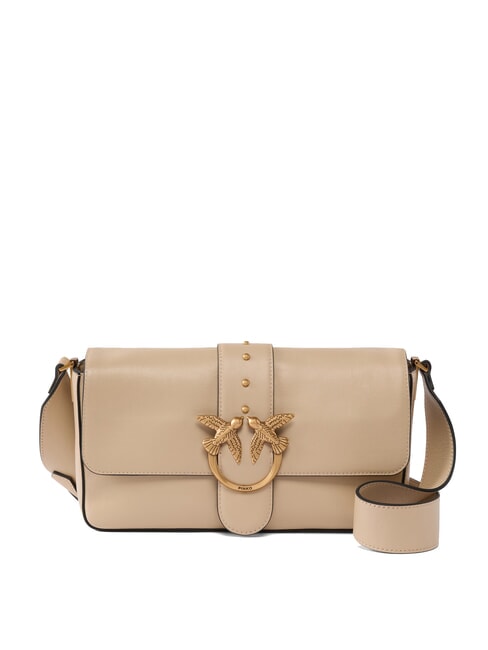 PINKO LOVE ONE CLASSIC SLOUCHY Sac à bandoulière en cuir beige-gris fumé-or antique - Sacs pour Femme