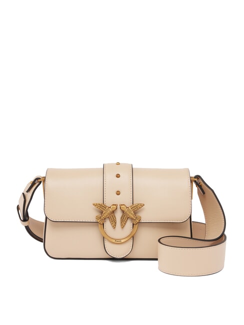 PINKO LOVE ONE SLOUCHY Mini sac à bandoulière en cuir beige-gris fumé-or antique - Sacs pour Femme