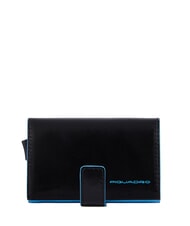 PIQUADRO BLUE SQUARE Portefeuille porte-cartes en cuir Noir - Portefeuilles Homme - 1