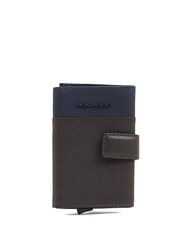 PIQUADRO HARPER Portefeuille porte-cartes en cuir bleu/marron fonc&eacute; - Portefeuilles Femme - 1