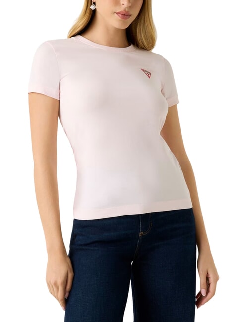 GUESS MINI TRIANGLE T-shirt coupe slim rose délicat - T-shirt