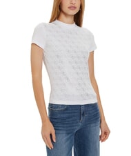 GUESS MOCK NECK ALL OVER 4G T-shirt slim fit orn&eacute; de strass blanc pur - T-shirt - 1