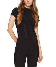 GUESS MOCK NECK ALL OVER 4G T-shirt slim fit orné de strass jetbla - T-shirt - 1