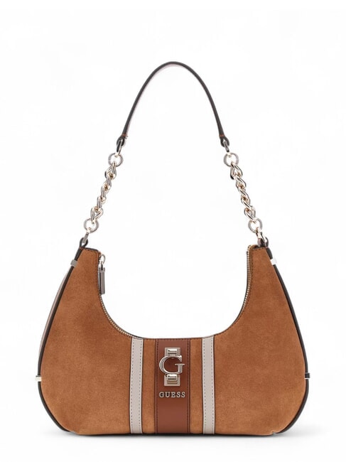 GUESS ERENIA sac bandoulière en daim COGNAC MULTI - Sacs pour Femme